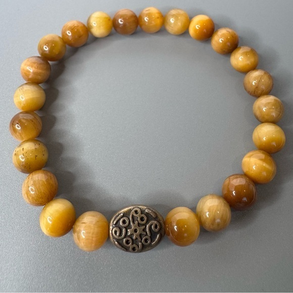 Hand Crafted Jewelry - Hand Crafted Yellow Tiger Eye Stretch Bracelet 7” 8mm Beaded NWT